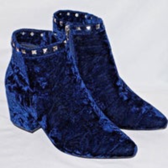 Patrizia Shoes - Marine Blue Crushed Velvet Studded Trim Ankle Boot
